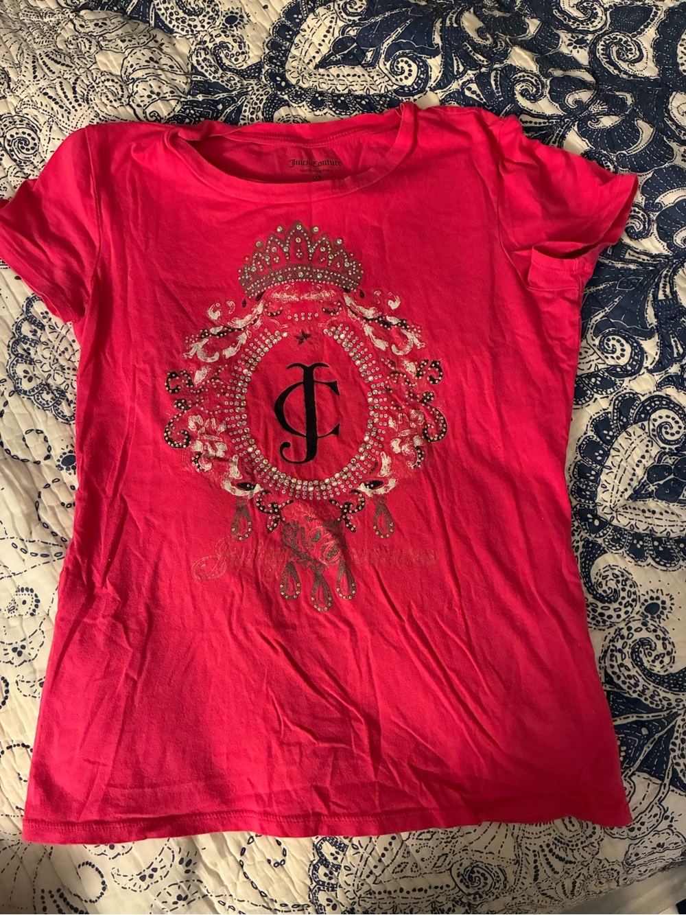 Juicy Couture Hot Pink Jeweled Crest Tee - XS